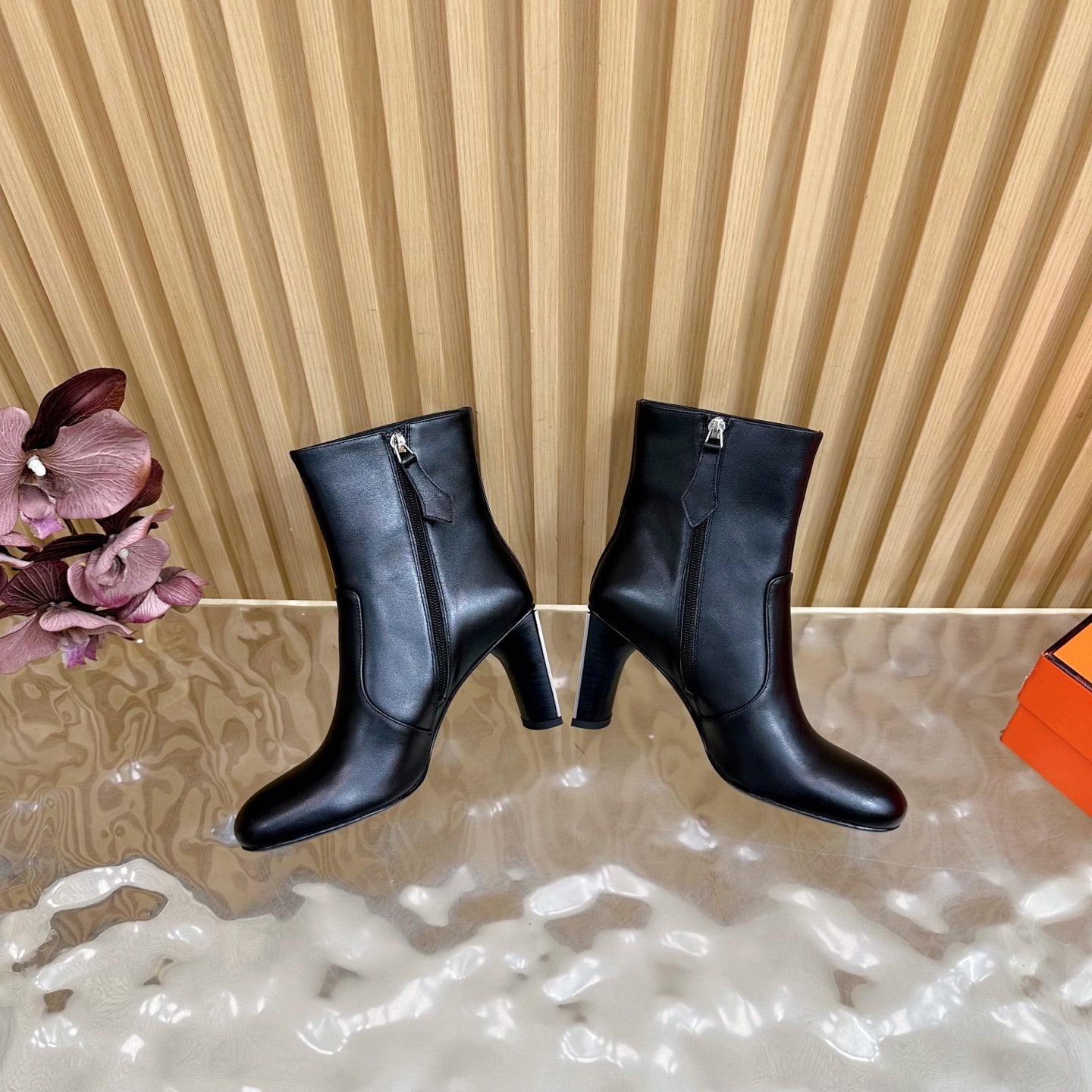 HM 25S ANKLE BOOTS 70 MM IN BLACK LAMBSKIN