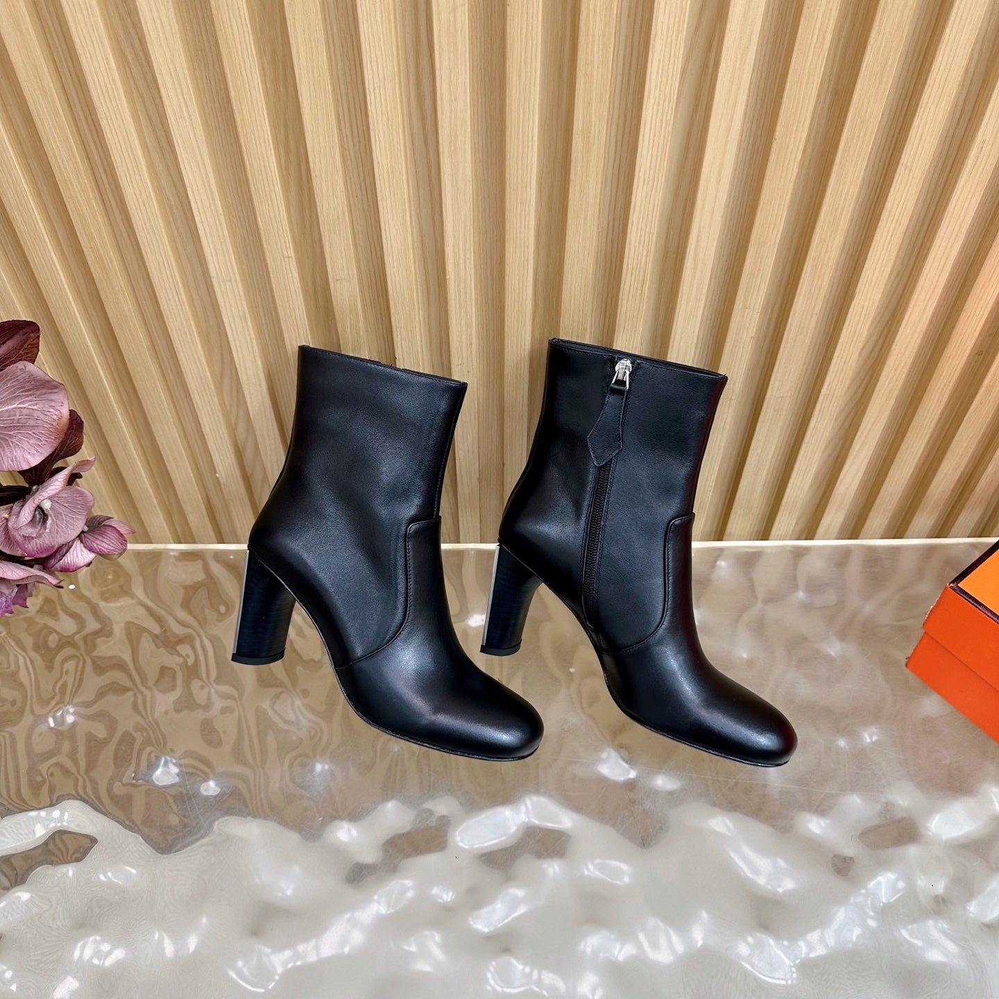 HM 25S ANKLE BOOTS 70 MM IN BLACK LAMBSKIN