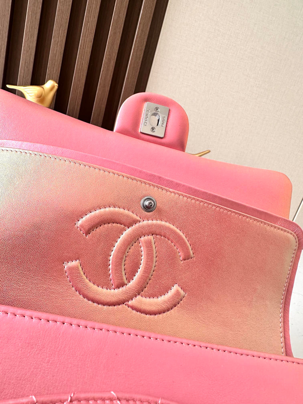 CHANEL 25S CLASSIC FLAP BAG 26 IN PEARL PINK LAMBSKIN WITH SILVER HARDWARE