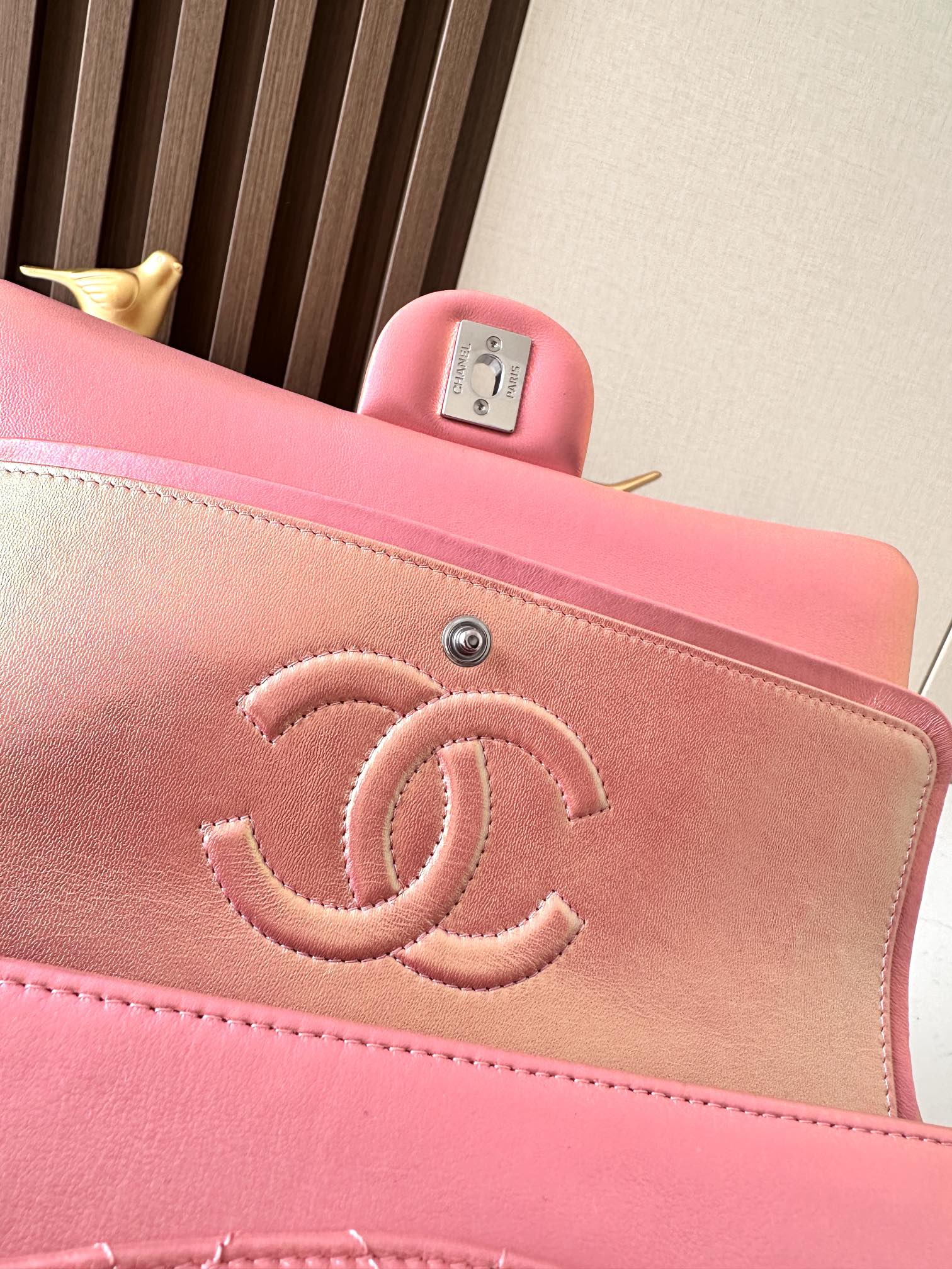 CHANEL 25S CLASSIC FLAP BAG 26 IN PEARL PINK LAMBSKIN WITH SILVER HARDWARE