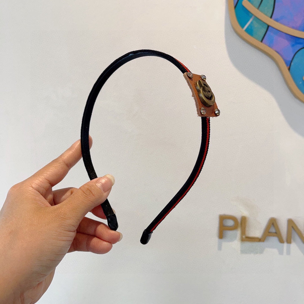 NARROW HAIRBAND IN BLACK MIX RED FABRIC 395356