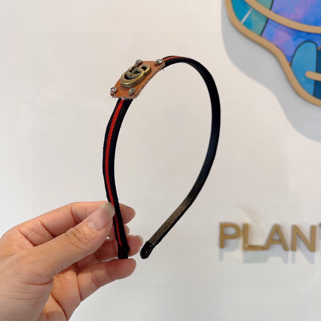 NARROW HAIRBAND IN BLACK MIX RED FABRIC 395356