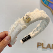 WHITE FABRIC WITH ROSE LACE TRIM HAIRBAND 414412