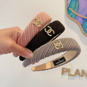 KHAKI BROWN FABRIC HAIRBAND WITH GOLD LOGO 414435