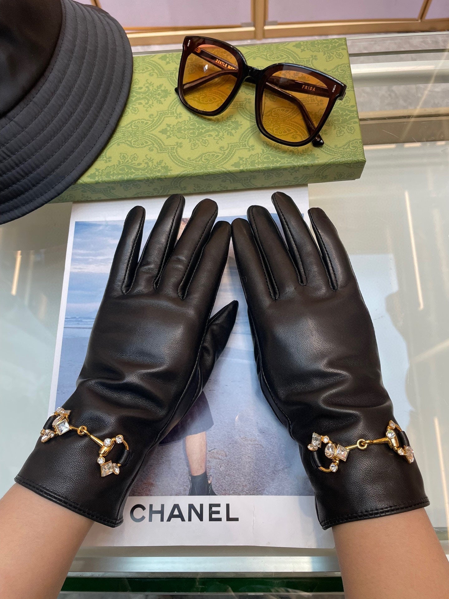 HORSEBIT GLOVES IN BLACK LAMBSKIN WITH CASHMERE LINING 454592