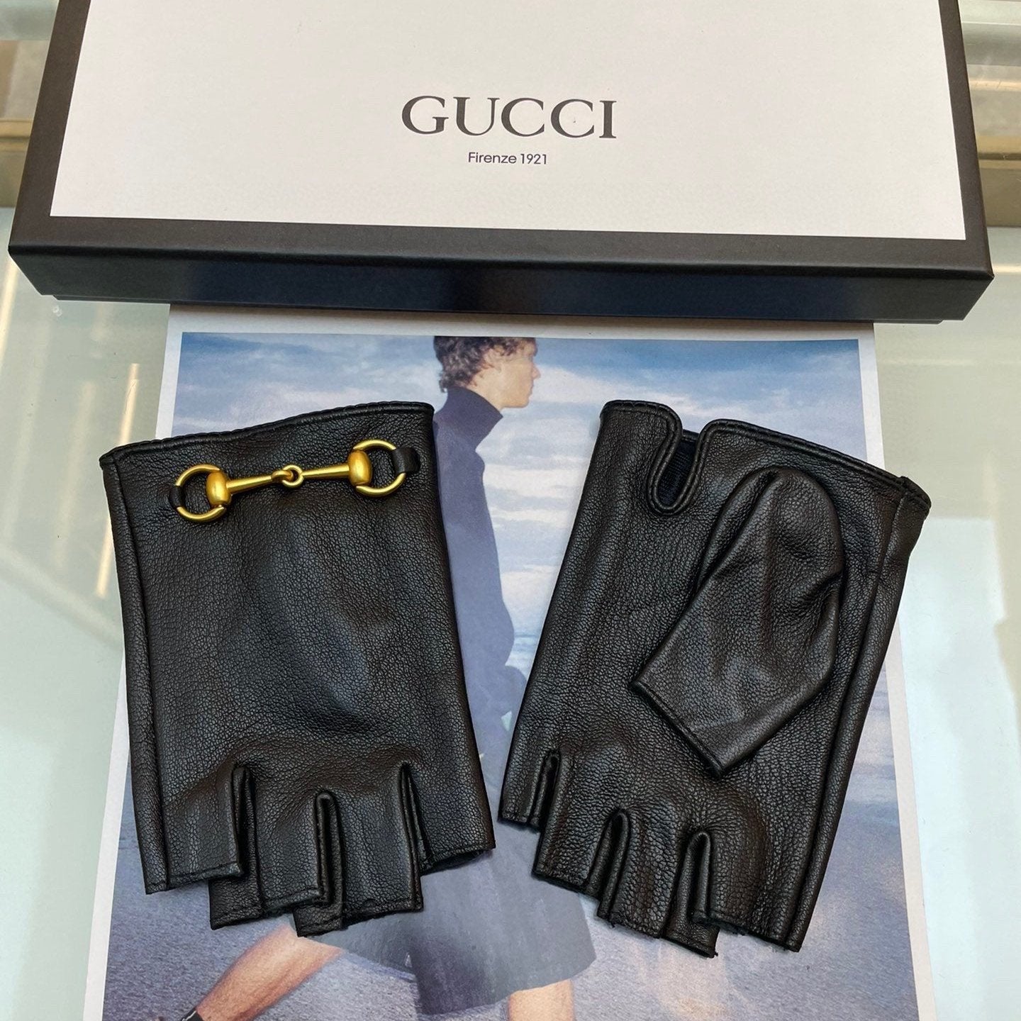 FINGERLESS GLOVES WITH HORSEBIT IN BLACK LAMBSKIN 463853