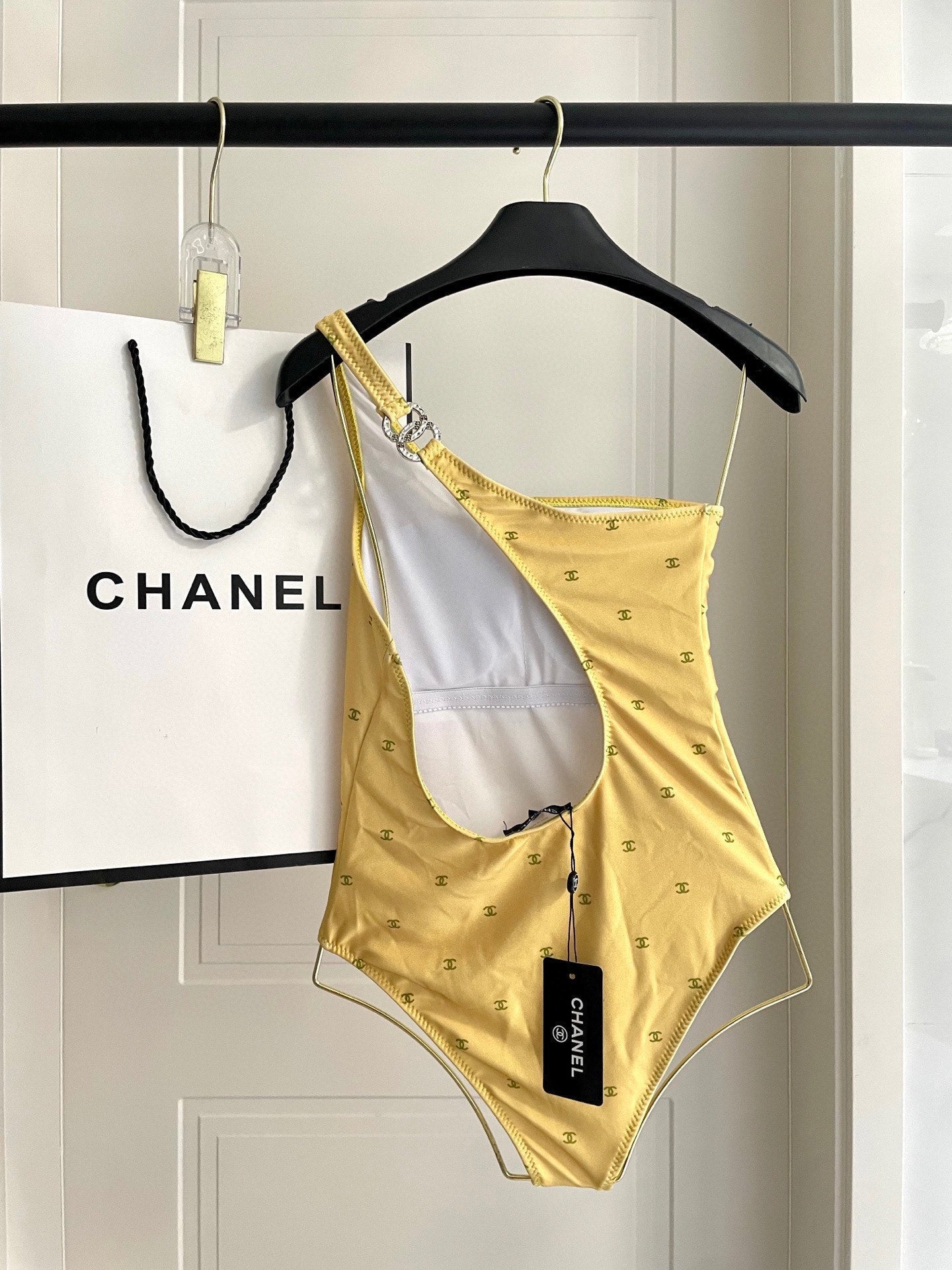 CC BIKINI SWIMSUIT SET IN YELLOW AND GREEN LOGO 593033