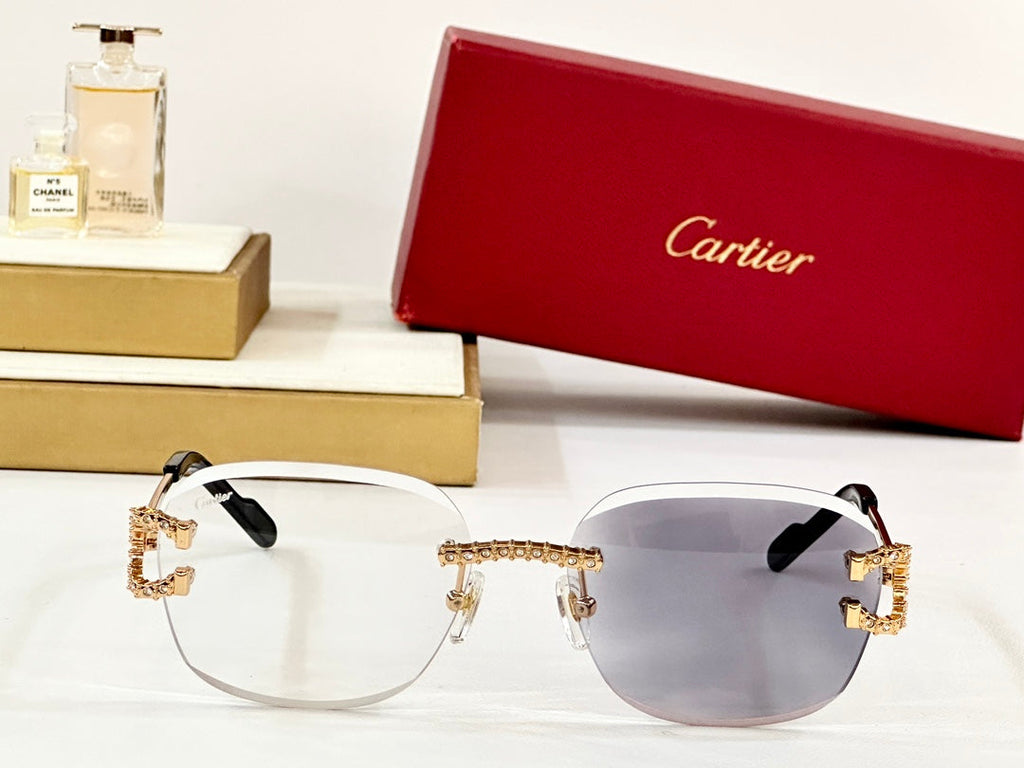 CRYSTAL STUDDED RIMLESS SQUARE FRAME SUNGLASSES CT0603S IN METAL PHOTOCHROMIC LENSES