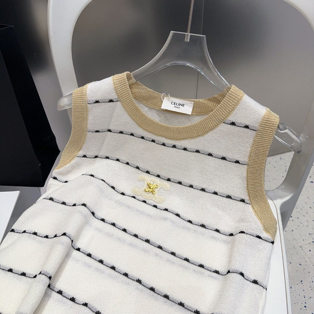 STRIPED TANK TOP 615178 IN WHITE COTTON RIBBED BEIGE TRIM