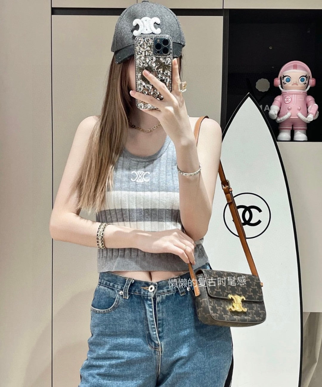 STRIPED TANK TOP 625958 IN GRAY AND WHITE COTTON RIBBED