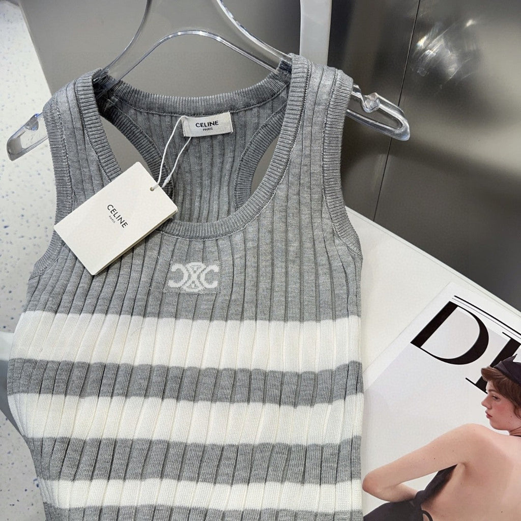 STRIPED TANK TOP 625958 IN GRAY AND WHITE COTTON RIBBED