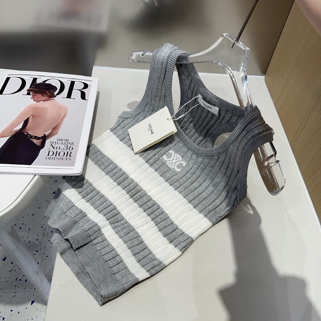 STRIPED TANK TOP 625958 IN GRAY AND WHITE COTTON RIBBED
