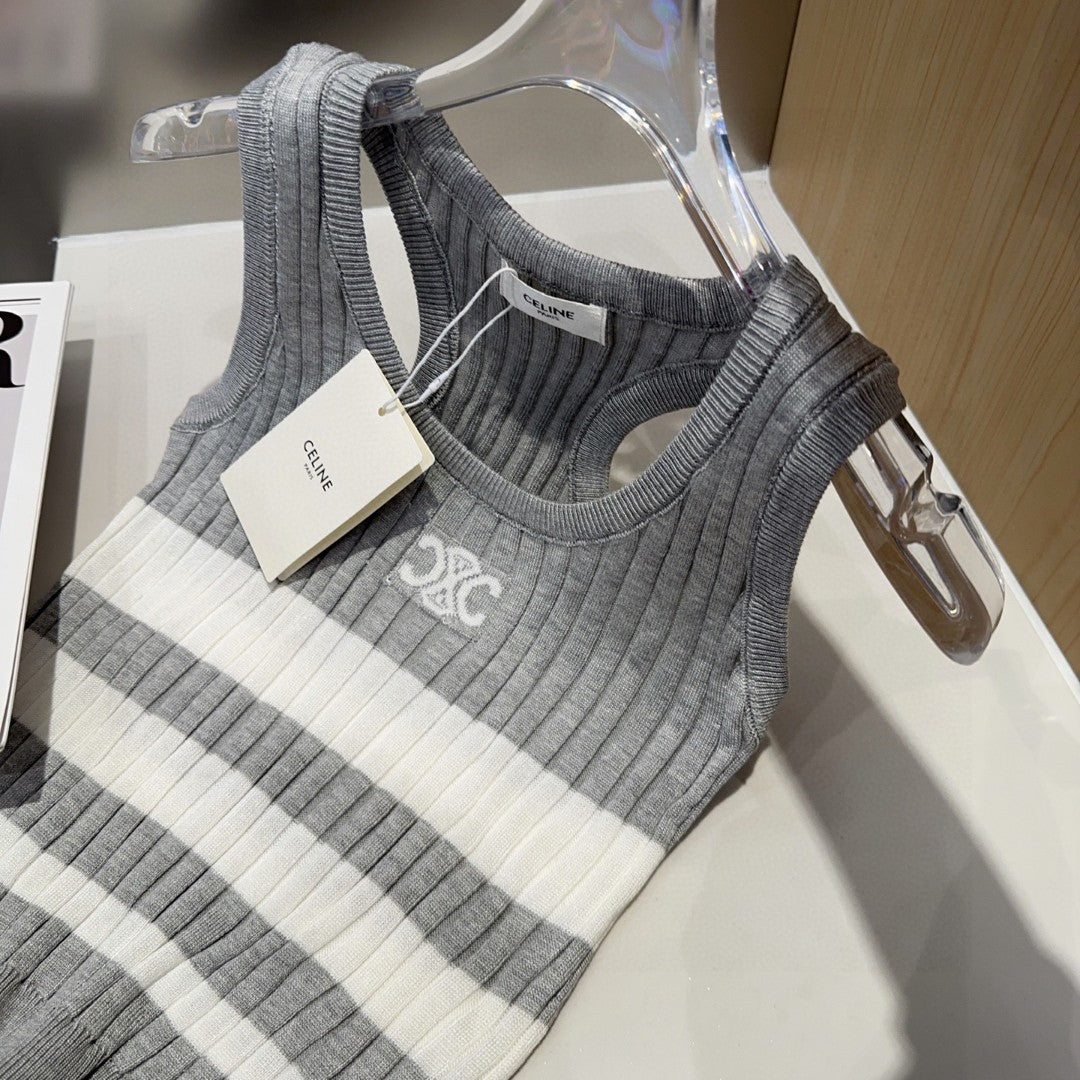 STRIPED TANK TOP 625958 IN GRAY AND WHITE COTTON RIBBED