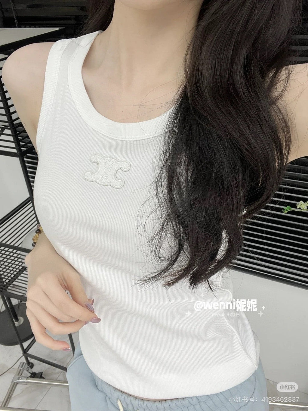 TANK TOP 633206 IN WHITE COTTON RIBBED KNIT EMBOSSED LOGO
