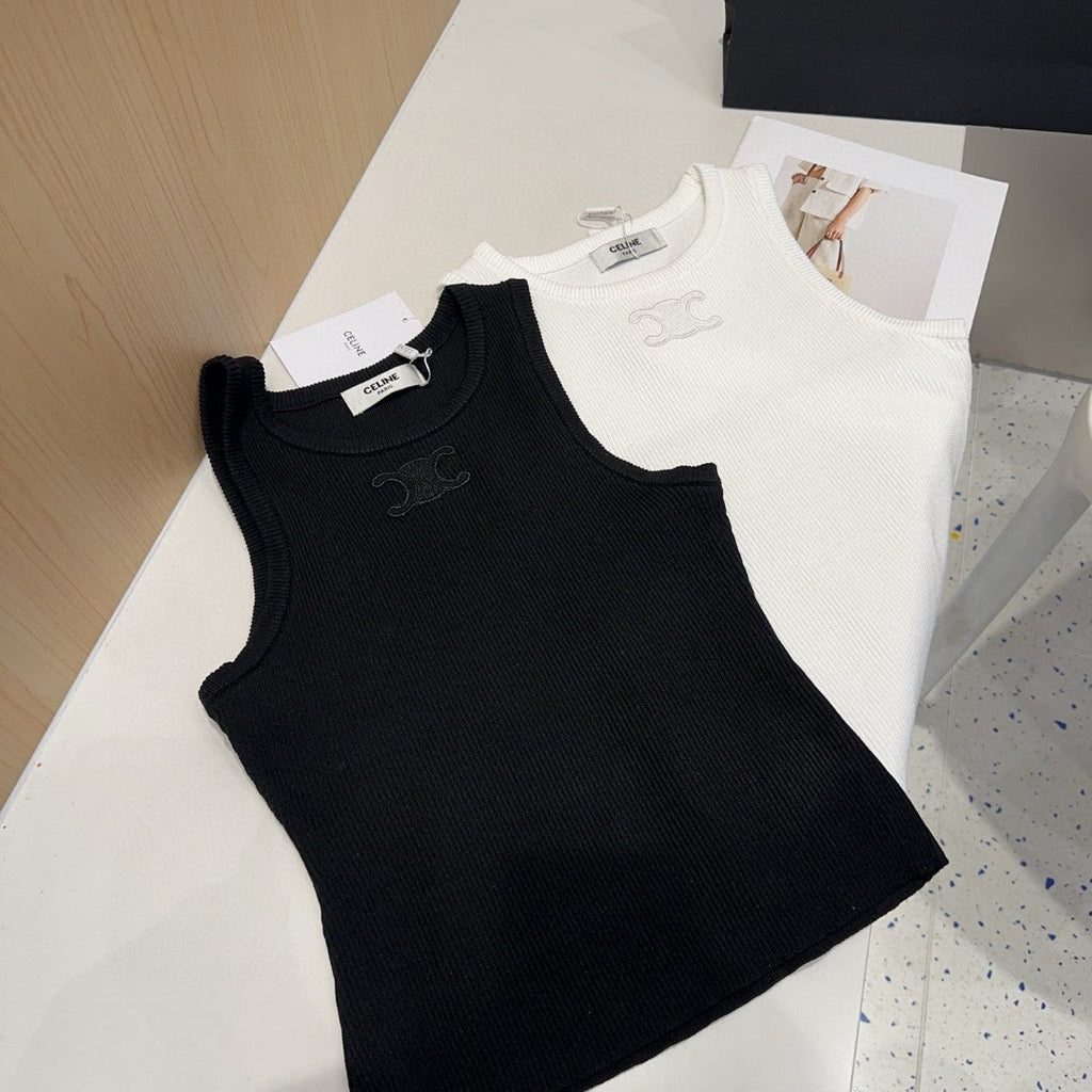 TANK TOP 633206 IN WHITE COTTON RIBBED KNIT EMBOSSED LOGO