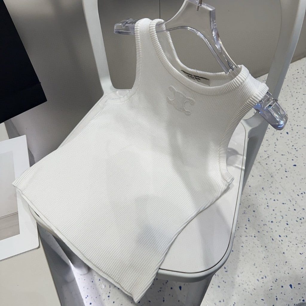 TANK TOP 633206 IN WHITE COTTON RIBBED KNIT EMBOSSED LOGO