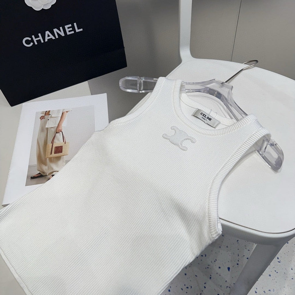 TANK TOP 633206 IN WHITE COTTON RIBBED KNIT EMBOSSED LOGO