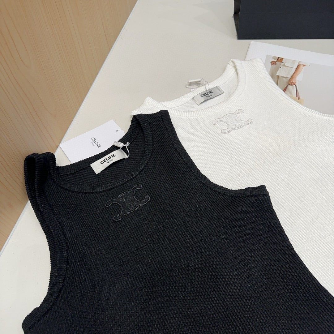 TANK TOP 633207 IN BLACK COTTON RIBBED KNIT EMBOSSED LOGO