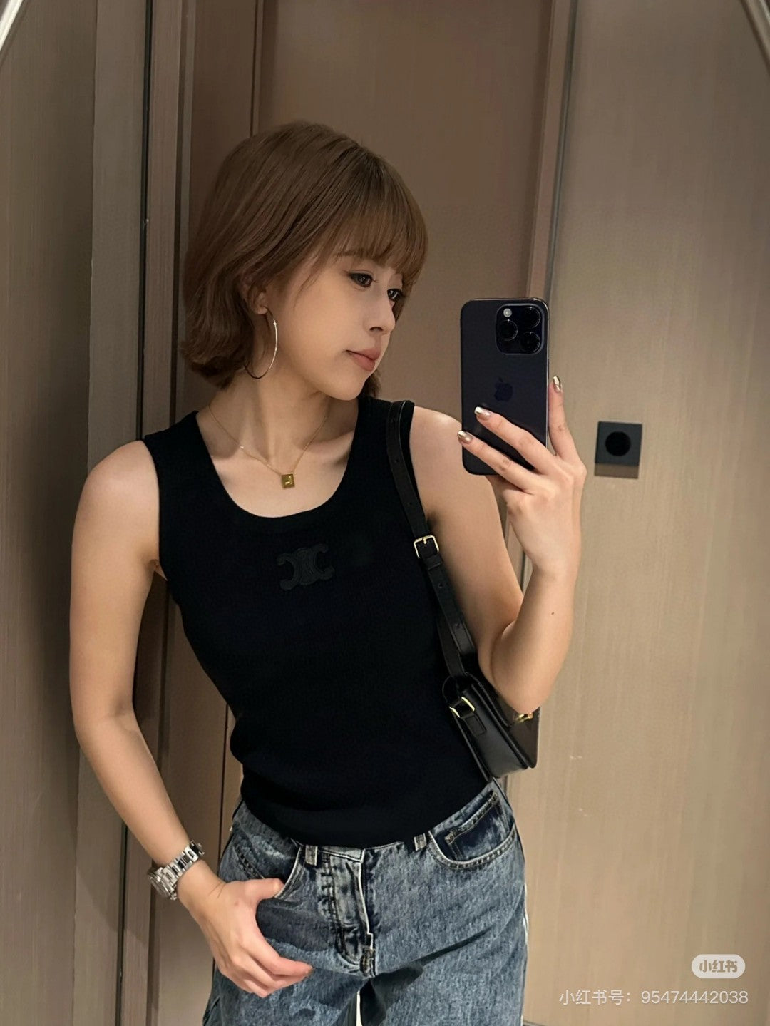 TANK TOP 633207 IN BLACK COTTON RIBBED KNIT EMBOSSED LOGO