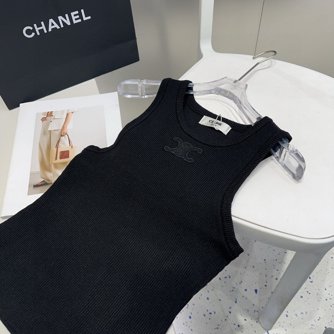 TANK TOP 633207 IN BLACK COTTON RIBBED KNIT EMBOSSED LOGO