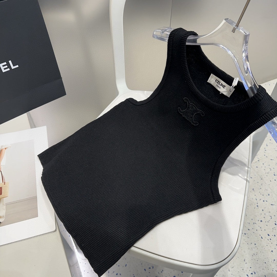 TANK TOP 633207 IN BLACK COTTON RIBBED KNIT EMBOSSED LOGO