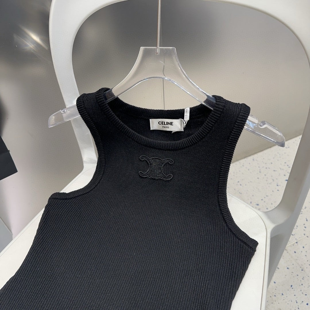 TANK TOP 633207 IN BLACK COTTON RIBBED KNIT EMBOSSED LOGO