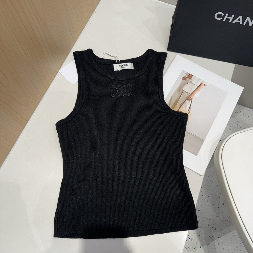 TANK TOP 633207 IN BLACK COTTON RIBBED KNIT EMBOSSED LOGO