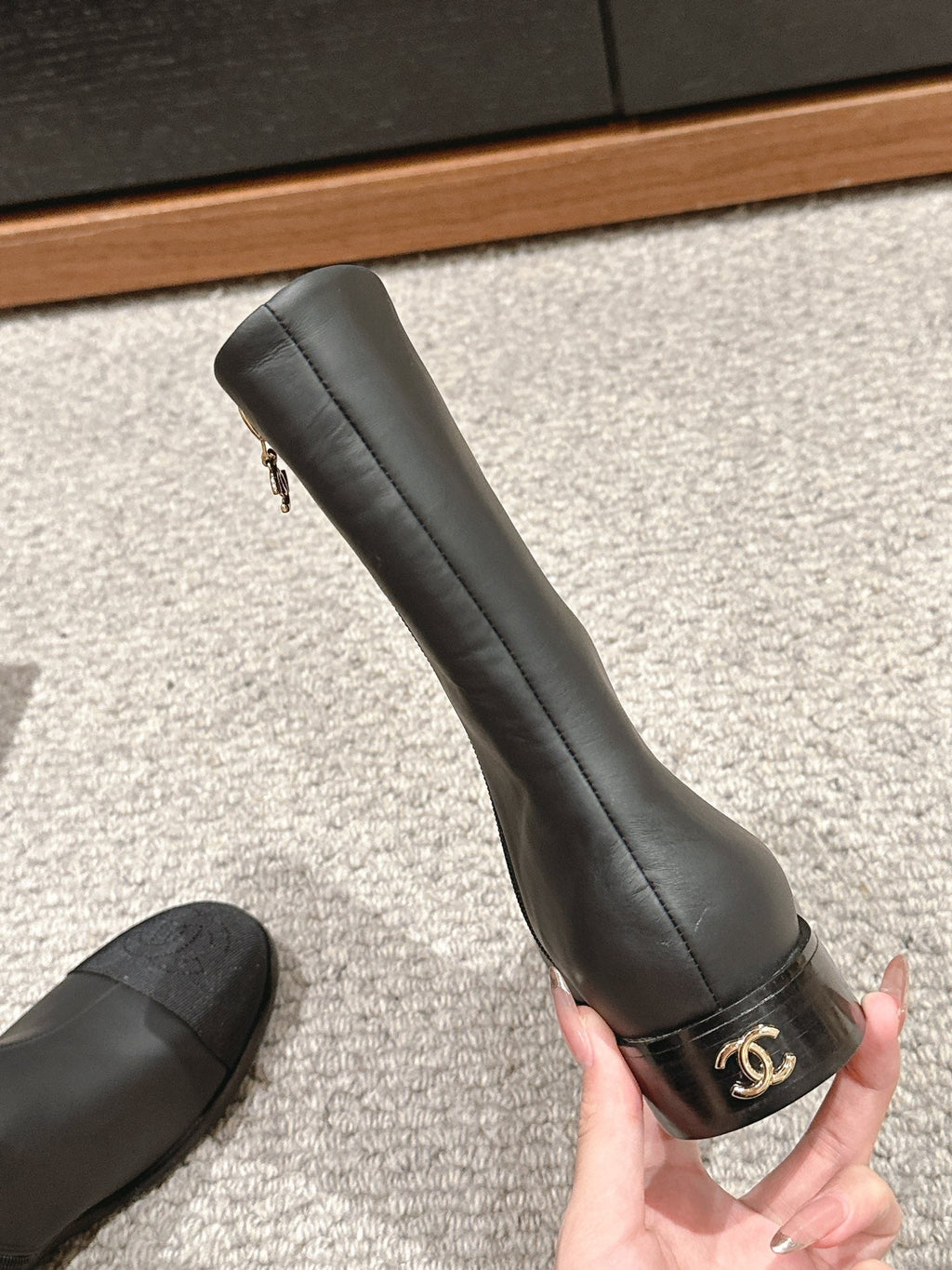 CC SHORT BOOTS IN BLACK LAMBSKIN AND FABRIC