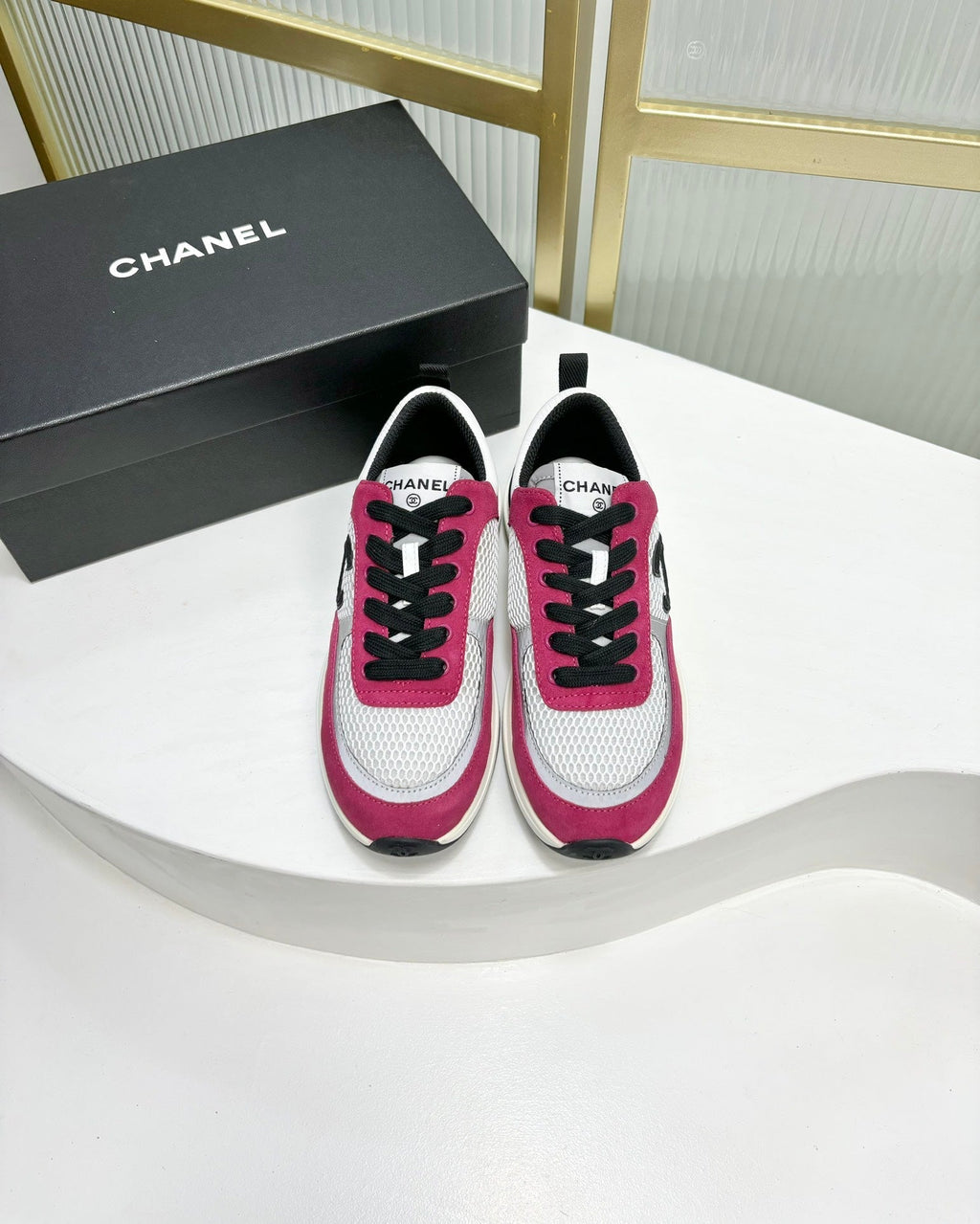 SNEAKER IN BARBIE PINK SUEDE AND GREY BREATHABLE MESH