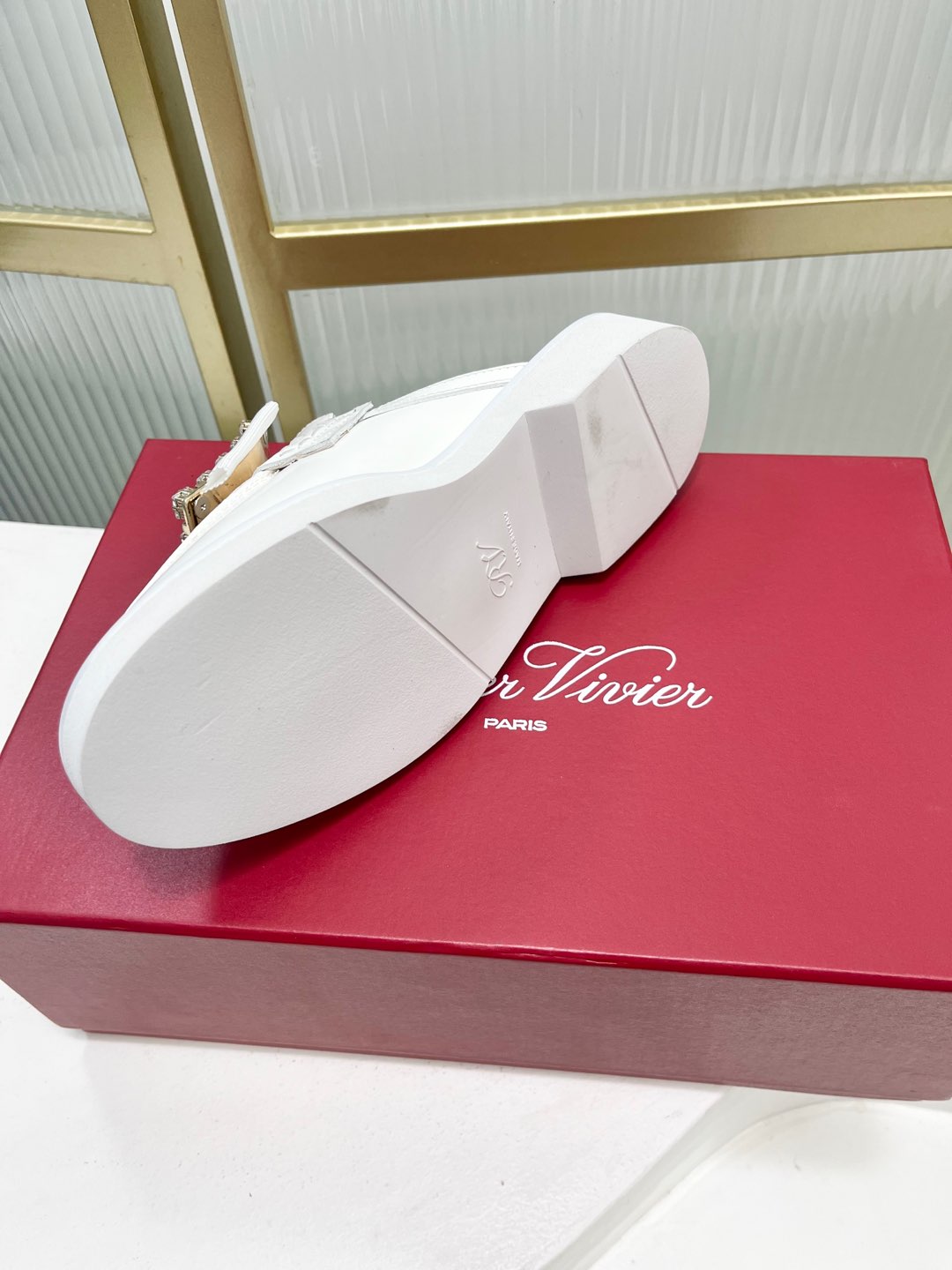 VIV' RANGERS MULES IN WHITE CALFSKIN CRYSTAL BUCKLE