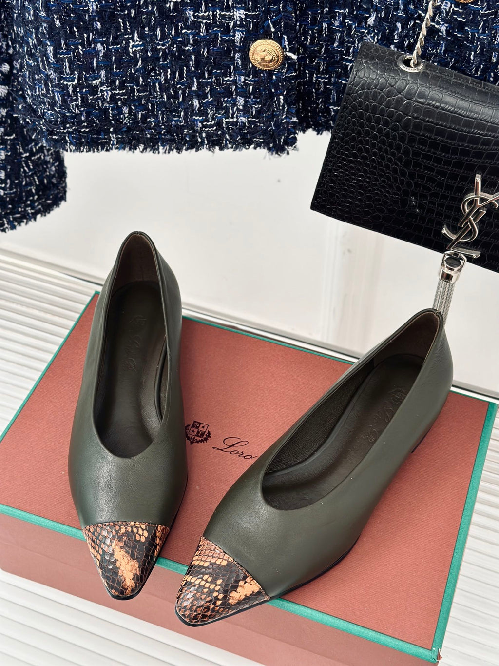 LP REBECCA BALLET FLATS CHARCOAL WAXED LEATHER