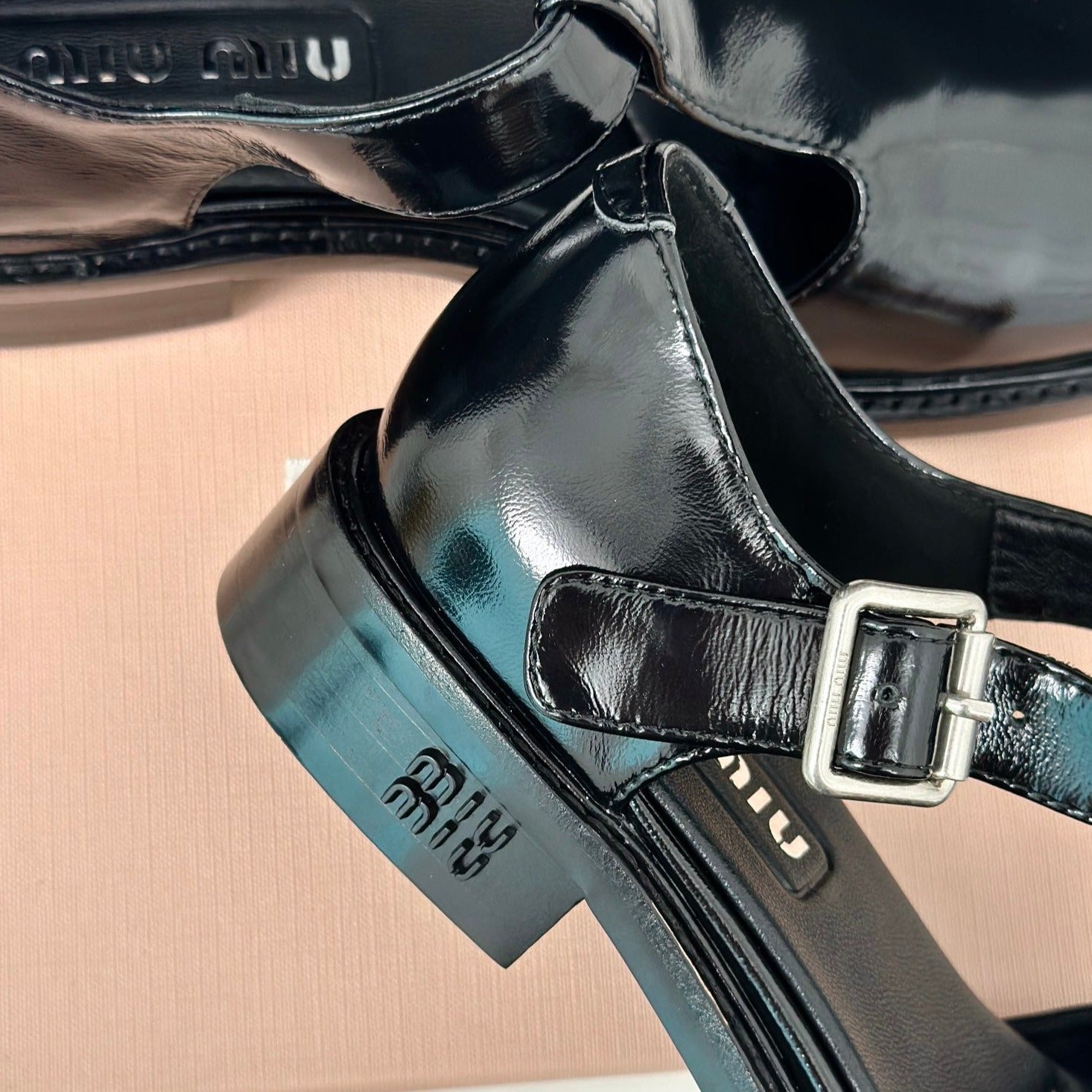 Square Toe Thick Heel Retro Mary Jane Shoes Black Calfskin