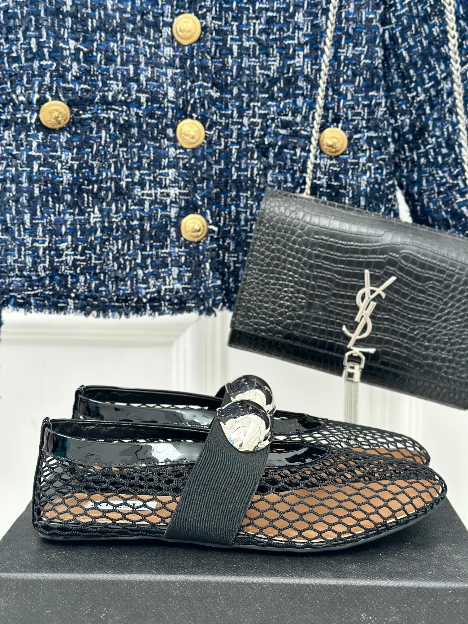 ALAIA MARY JANE SHOES IN BLACK MESH WITH SILVER HARDWARE