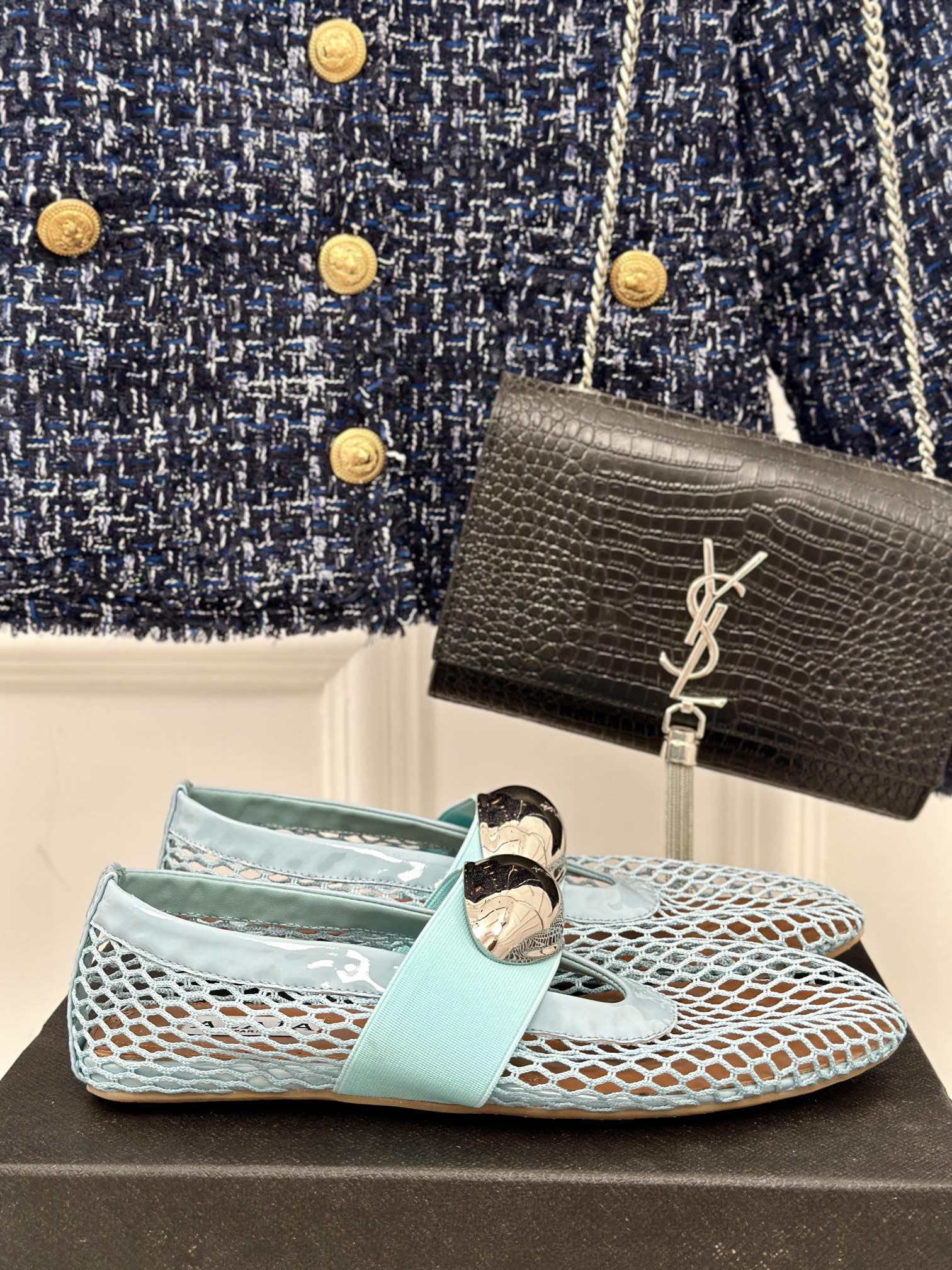 ALAIA MARY JANE SHOES IN SKY BLUE MESH WITH SILVER HARDWARE