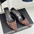 SL BARBARA MULES 55 LEOPARD MOTIF SATIN