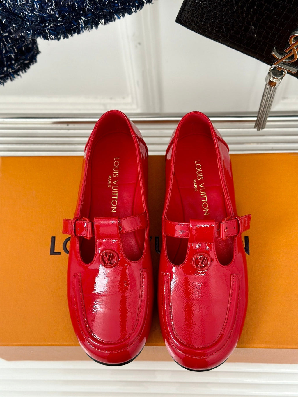 LV WOMEN SOHO FLAT MARY JANE IN CHERRY RED CALFSKIN