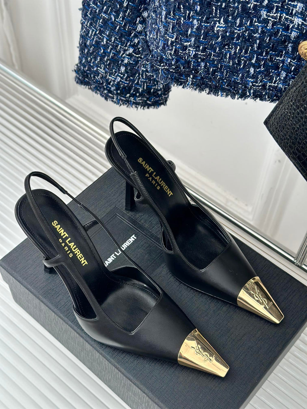SL JEANNE SLINGBACK PUMPS BLACK CALFSKIN
