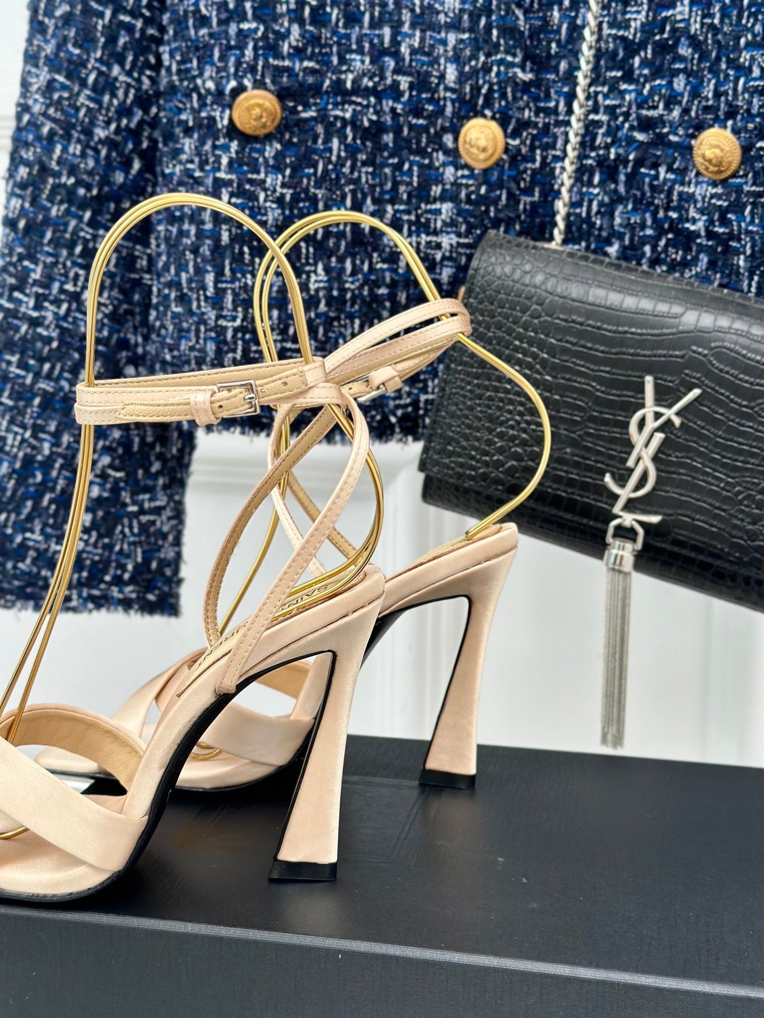 SL CORINNE SANDALS BEIGE SATIN CREPE