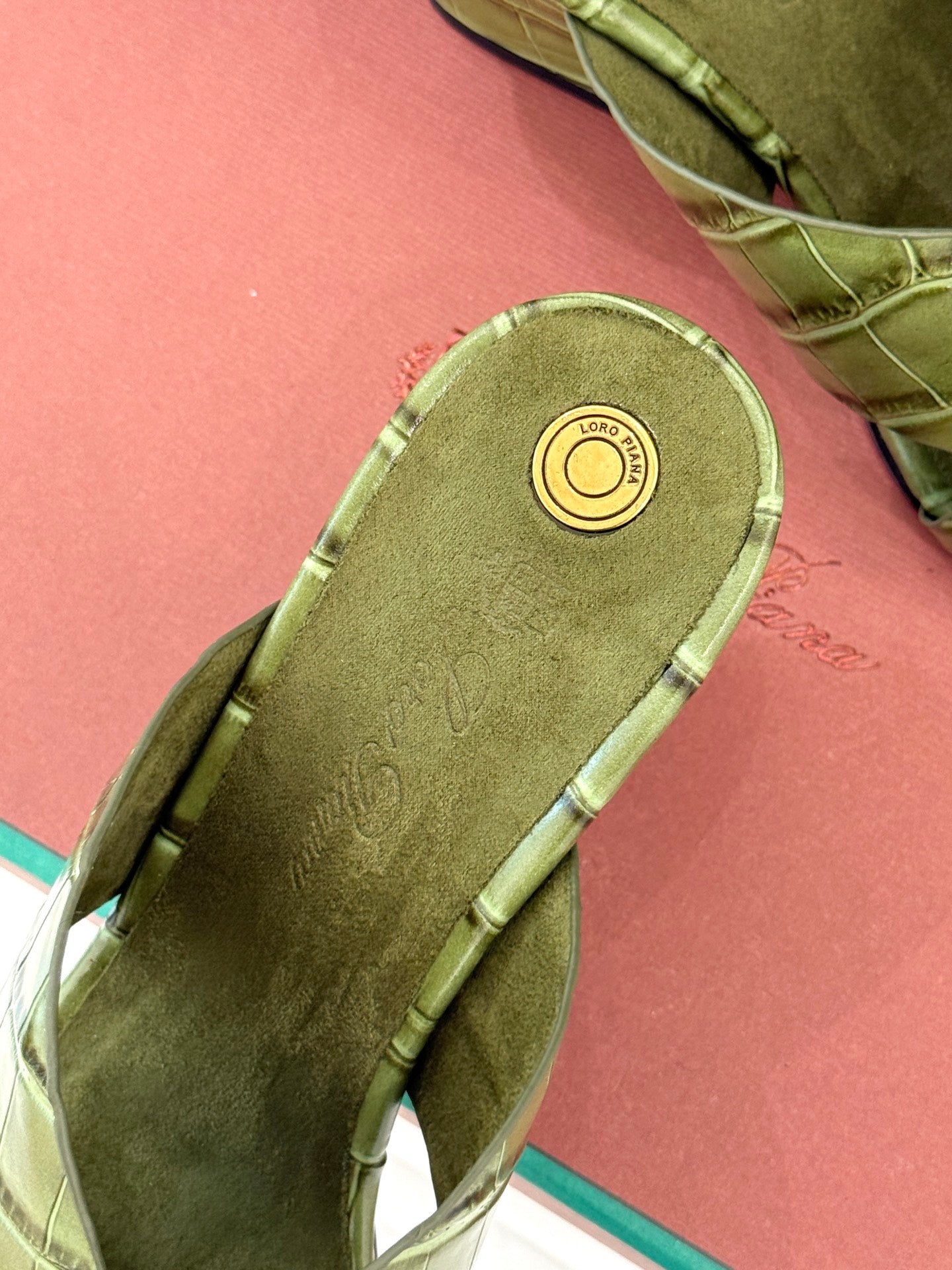 LP HIGH HEEL 25S IN MOSS GREEN LAMBSKIN SNAKE EMBOSSING