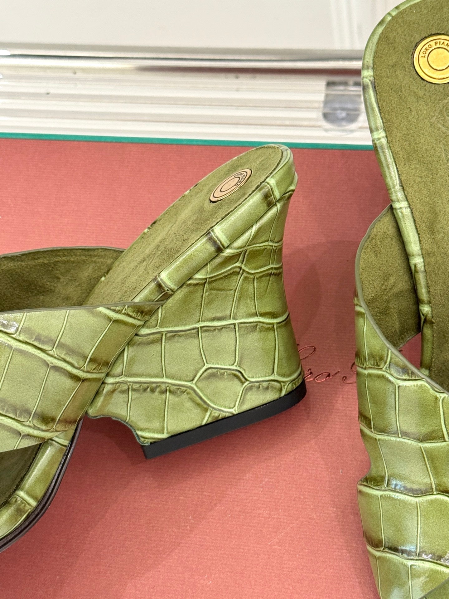 LP HIGH HEEL 25S IN MOSS GREEN LAMBSKIN SNAKE EMBOSSING