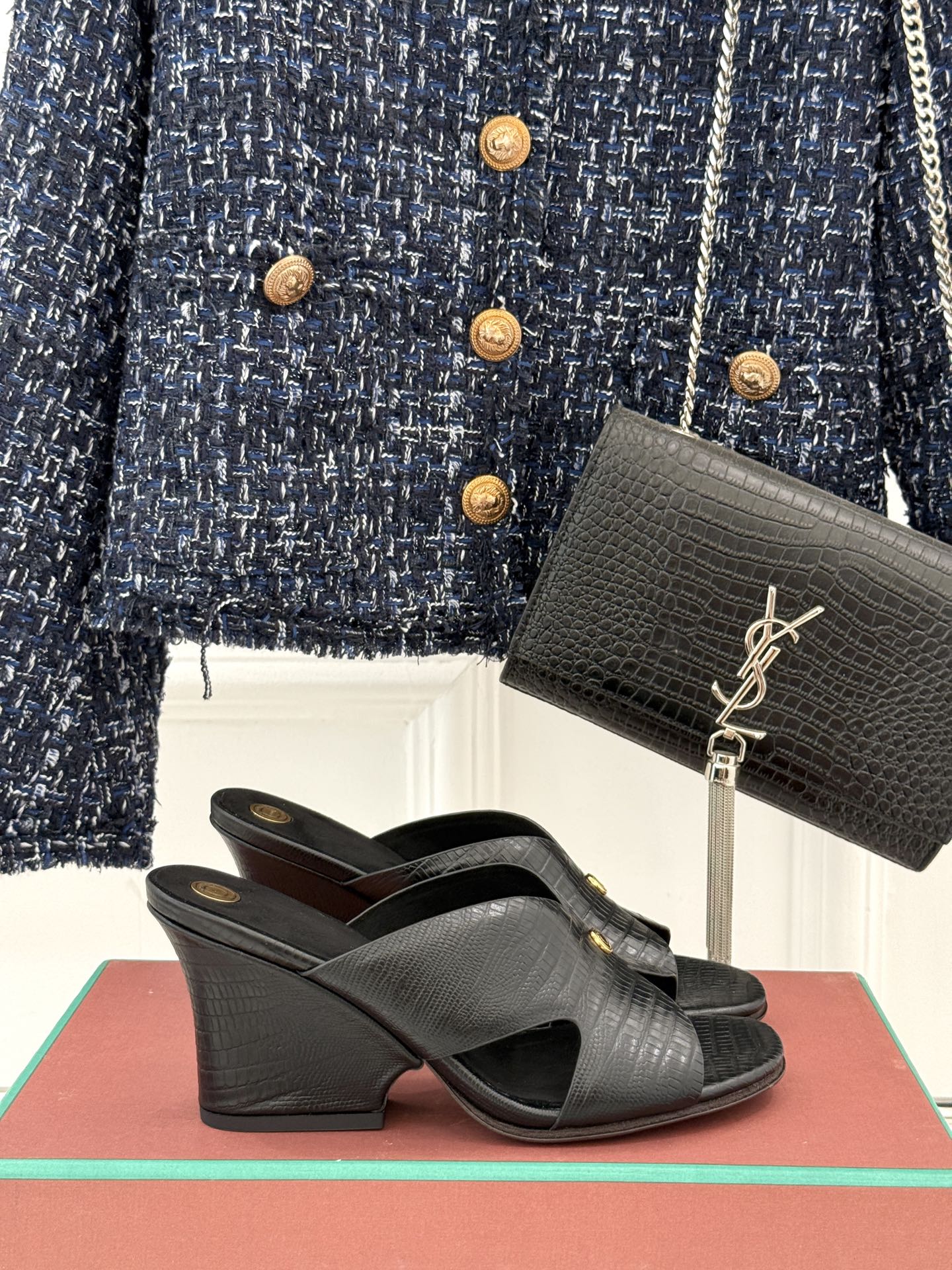 LP HIGH HEEL 25S IN BLACK LAMBSKIN SNAKE EMBOSSING