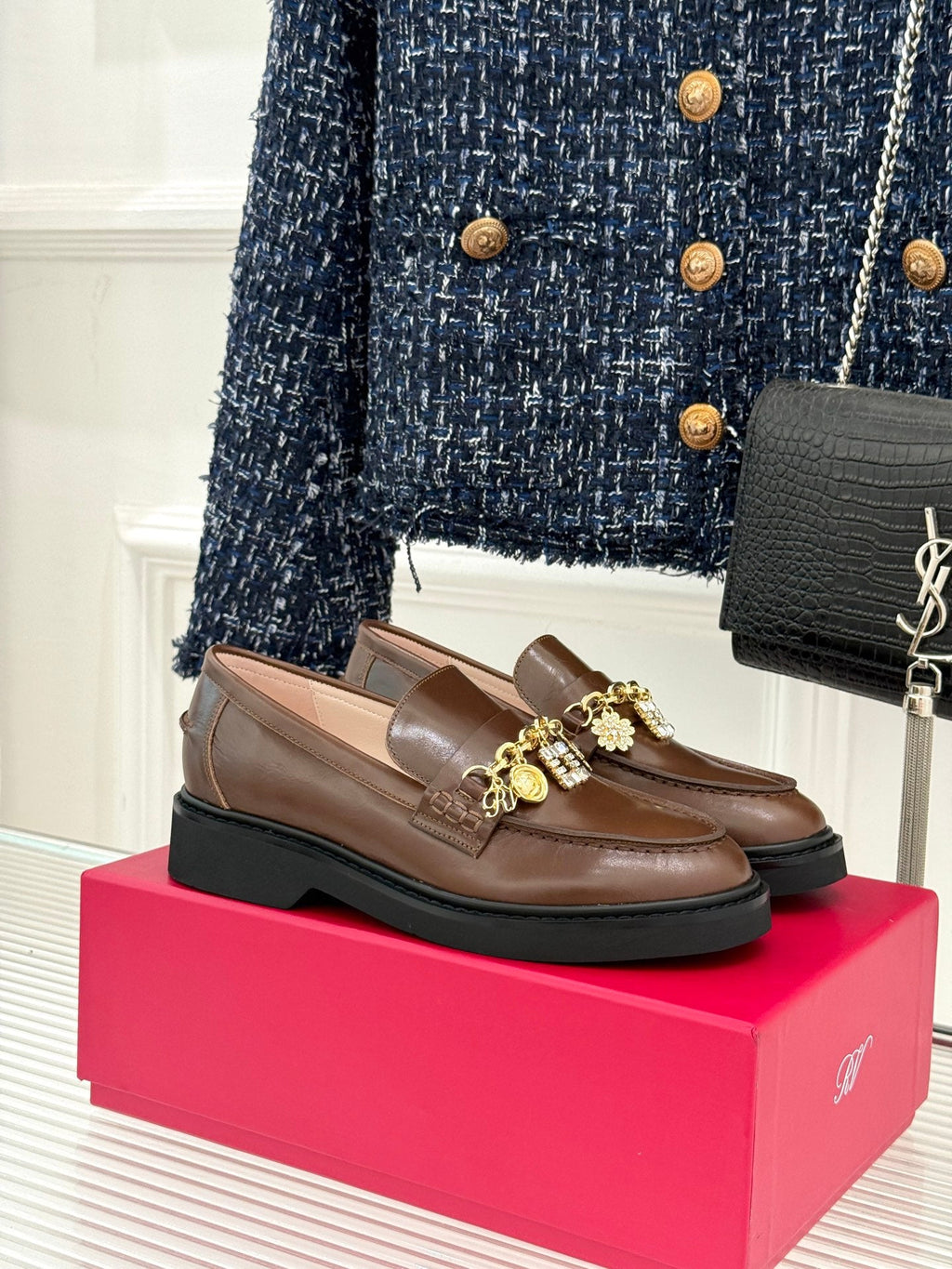 ROGER VIVIER 25S RANGERS CHAIN LOAFER IN BROWN CALFSKIN