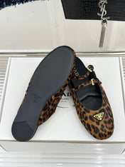 PRADA 25S DUAL MARY JANE BALLERINA MULES IN LEOPARD PRINT PONY HAIR