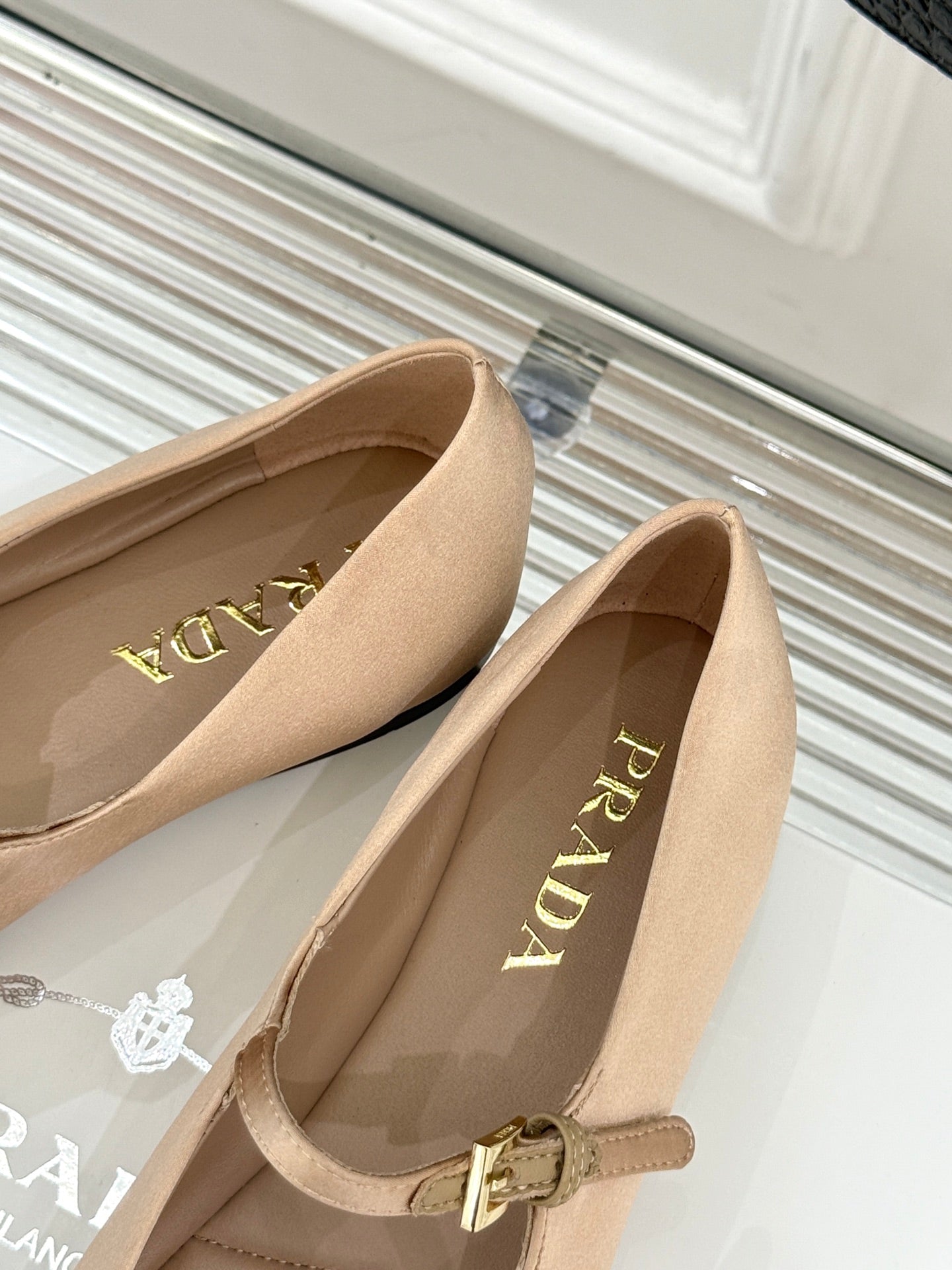 PRADA 25S BALLERINAS IN NUDE SATIN