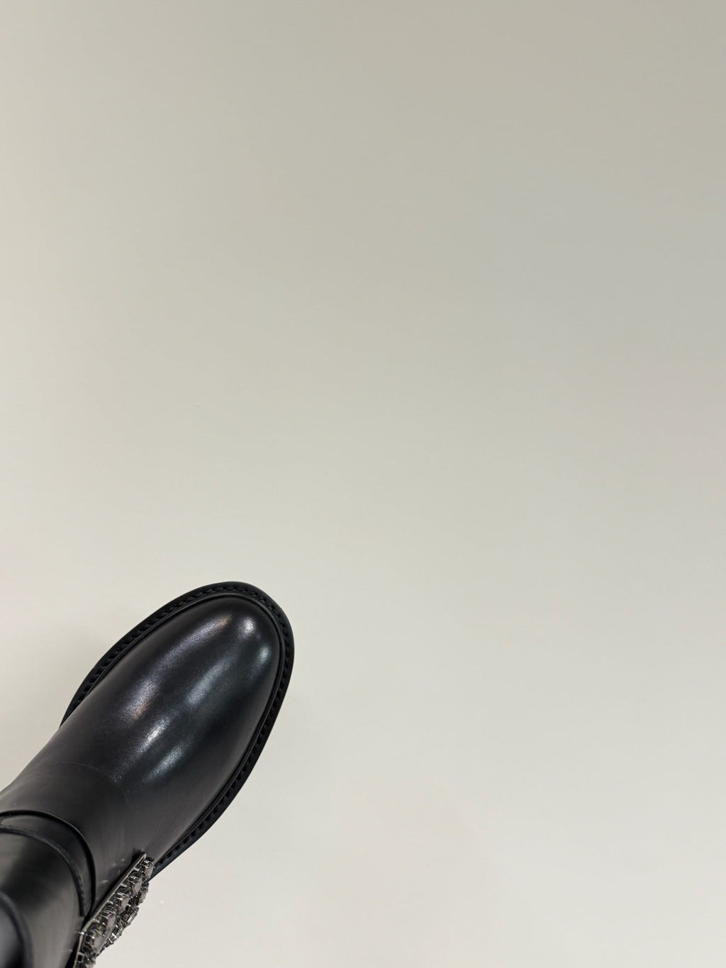 VIV' RANGERS CHELSEA ANKLE BOOTS IN BLACK CALFSKIN WITH BLACK CRYSTAL BUCKLE