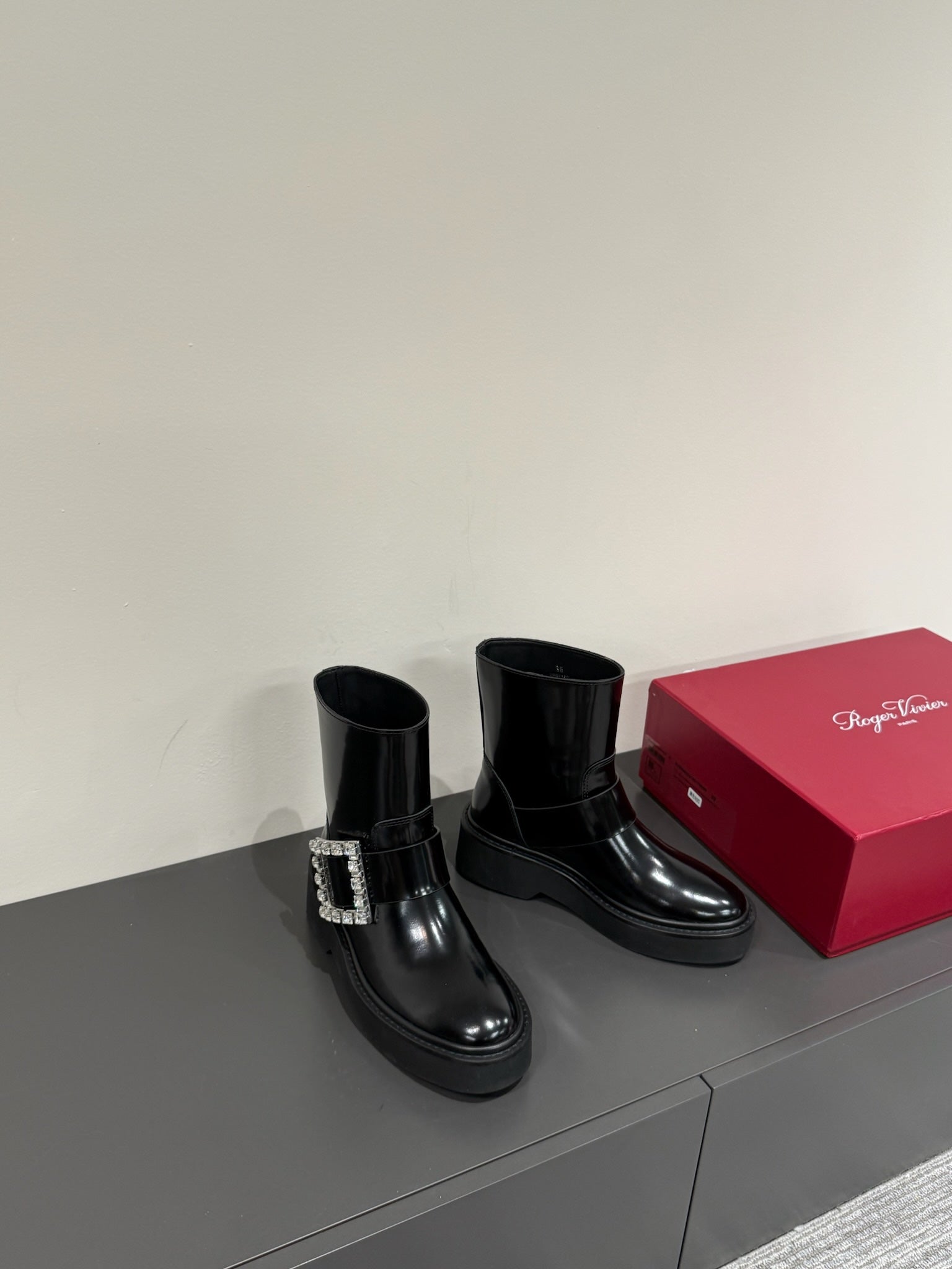 VIV' RANGERS CHELSEA ANKLE BOOTS IN BLACK CALFSKIN WITH SILVER CRYSTAL BUCKLE