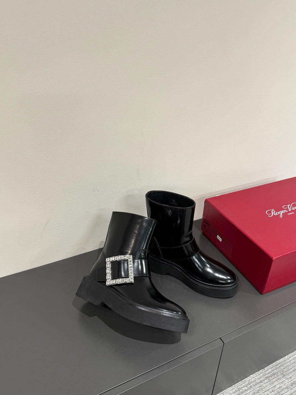VIV' RANGERS CHELSEA ANKLE BOOTS IN BLACK CALFSKIN WITH SILVER CRYSTAL BUCKLE