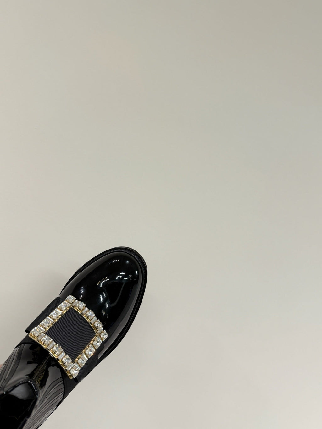 VIV' RANGERS CHELSEA BOOTIES IN GLOSSY BLACK CALFSKIN CRYSTAL BUCKLE