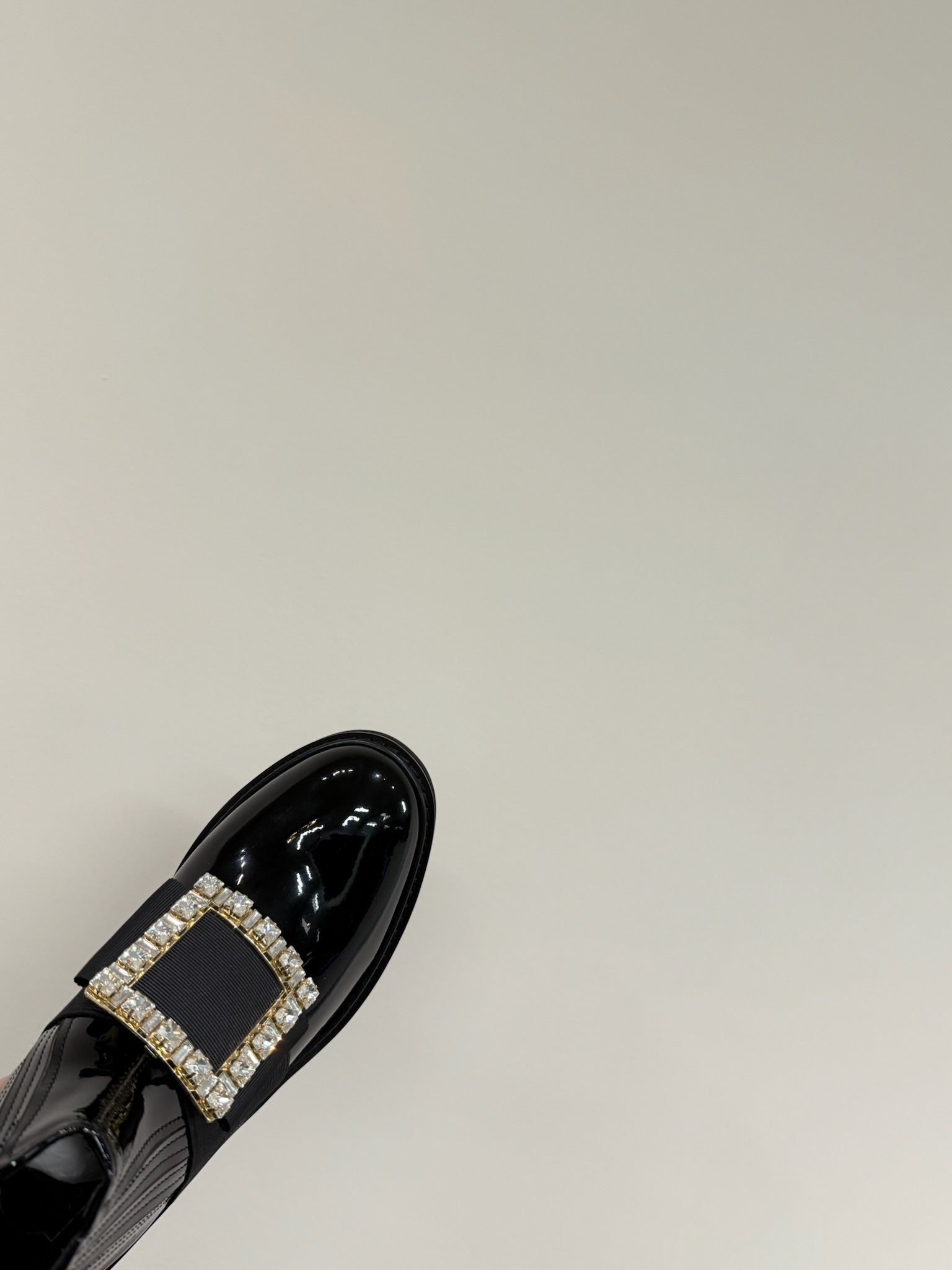 VIV' RANGERS CHELSEA BOOTIES IN GLOSSY BLACK CALFSKIN CRYSTAL BUCKLE