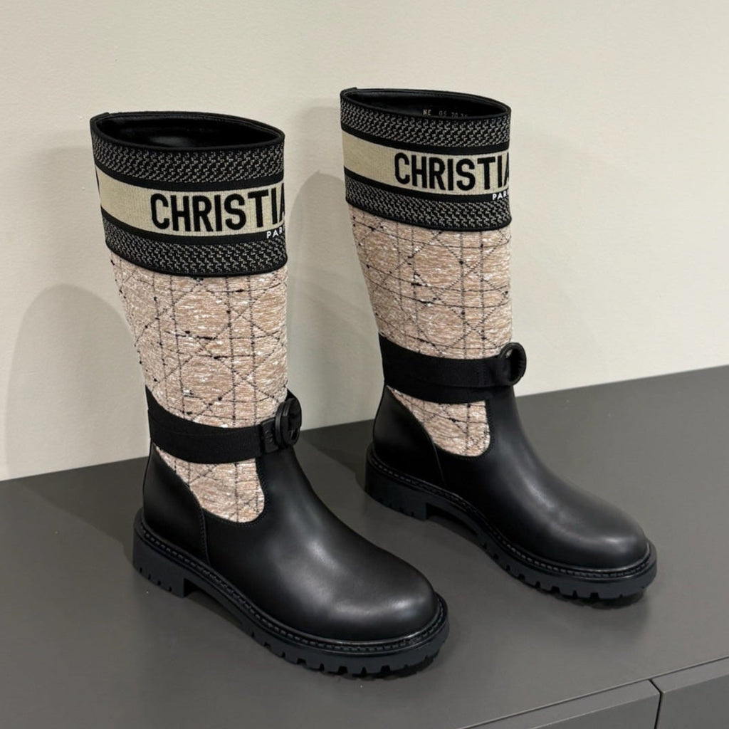 D-MAJOR BOOT TAUPE AND BLACK TECHNICAL FABRIC AND BLACK CALFSKIN